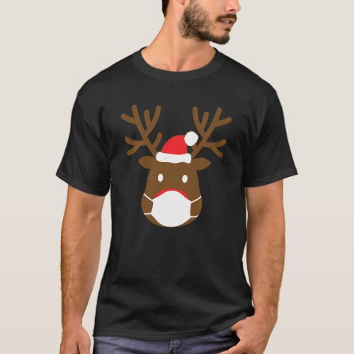 Reindeer With Face Mask Christmas 2020 Family Paja T_Shirt