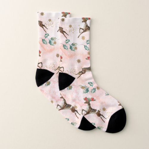 Reindeer With Flowers In Antlers Pattern Socks