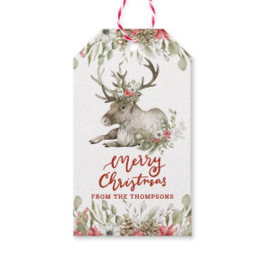 Reindeer with Flowers | Merry Christmas  Gift Tags