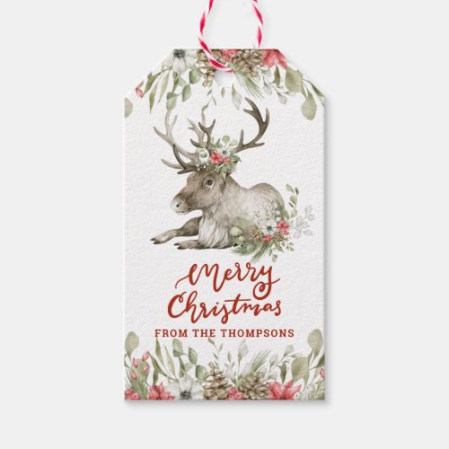 Reindeer with Flowers  Merry Christmas  Gift Tags