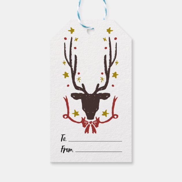 Reindeer With Gold Christmas Hand Drawn Gift Tags