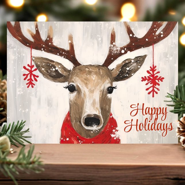 Reindeer with Hanging Snowflakes Happy Holidays Holiday Card (Creator Uploaded)