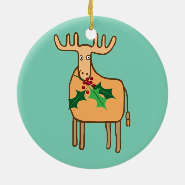reindeer with holly ceramic ornament (Back)