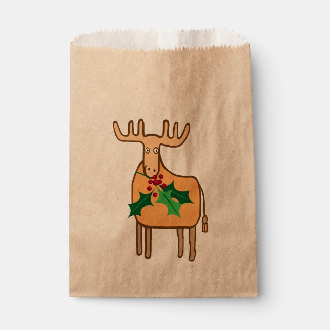 Reindeer with holly favor bag (Front)