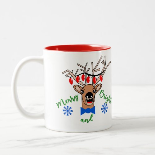 Reindeer with Lights Christmas Holiday Coffee Tea Two_Tone Coffee Mug