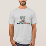 Reindeer with Menorah Antlers Chrismukkah T-Shirt<br><div class="desc">This t-shirt is full of graphic pizazz! It features my Jewish Reindeer whose antlers look like a Menorah with the word "Chrismukkah" below done graphic text. Although I'm showing this on a men's t-shirt, you can buy this design on women's, children's, teens as well. And, on any other clothing item...</div>