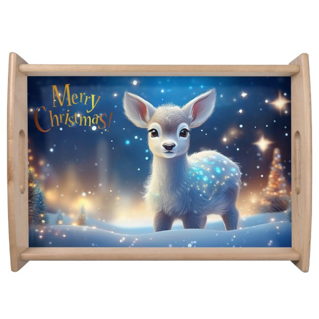 Reindeer with Merry Christmas greeting Serving Tray (Front)