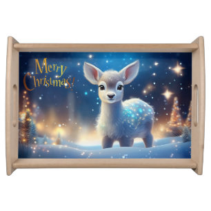 Reindeer with Merry Christmas greeting Serving Tray