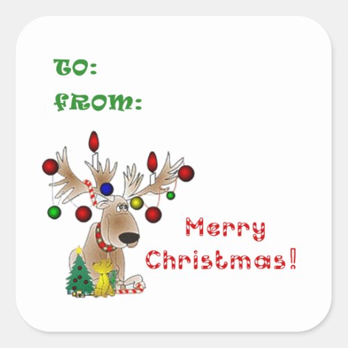 Reindeer with Ornaments  Lights on Antlers Square Sticker