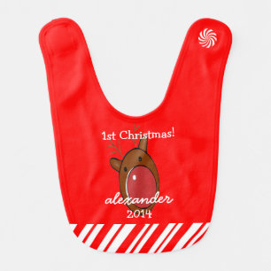 Reindeer With Red Nose Baby's First Christmas Baby Bib