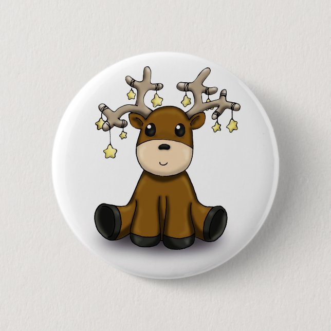 Reindeer with Yellow Stars Pinback Button (Front)