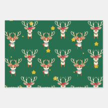 Reindeer Wrapping Paper - Green Background