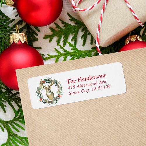 Reindeer Wreath Holiday Return Address Label