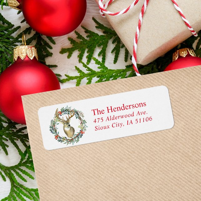 Reindeer Wreath Holiday Return Address Label (Creator Uploaded)