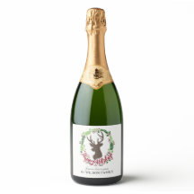 Reindeer wreath Sparkling Wine botle labels