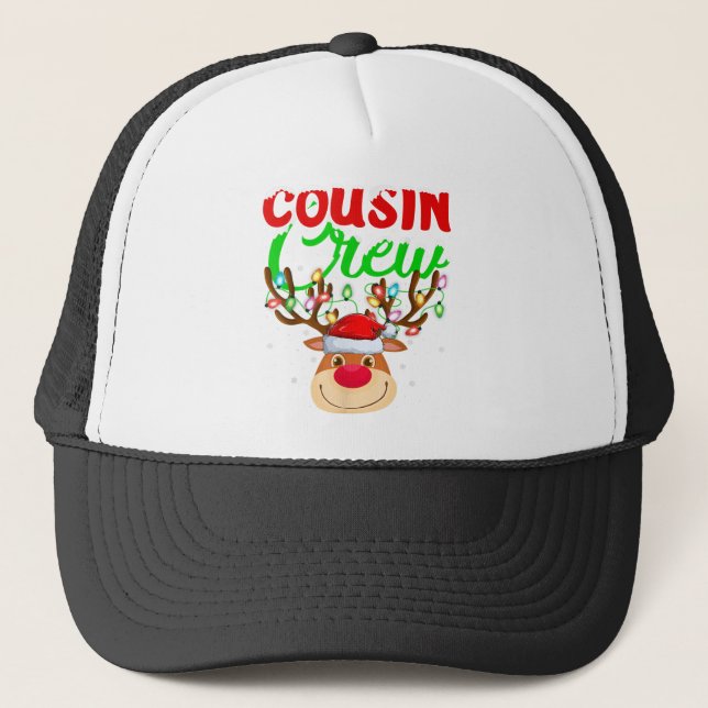 Reindeer Xmas Lights Cousin Crew Reindeer Christma Trucker Hat (Front)