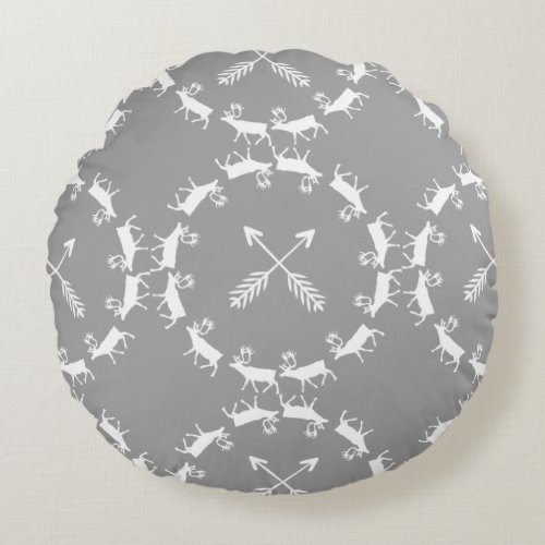 Reindeer Yellow and Gray Crossed Arrows Round Pillow
