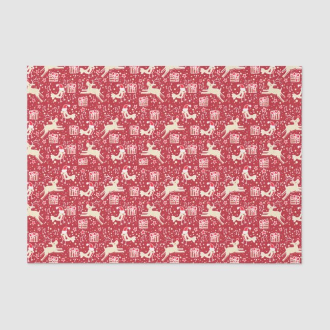 Reindeers & birds red Christmas tissue paper (Front)