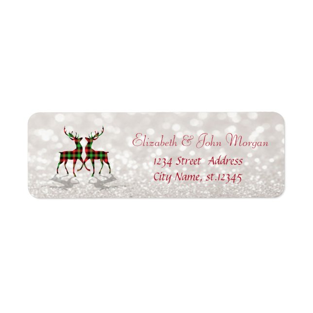 Reindeers Buffalo Plaid Glittery Bokeh Label (Front)
