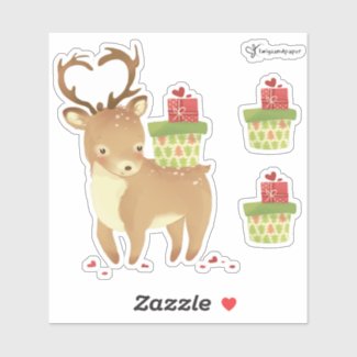 Reindeer's Christmas Gift of Love Sticker