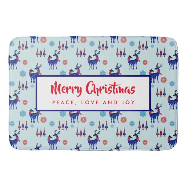 Reindeers, Christmas Trees and Snowflakes Pattern Bath Mat (Front)