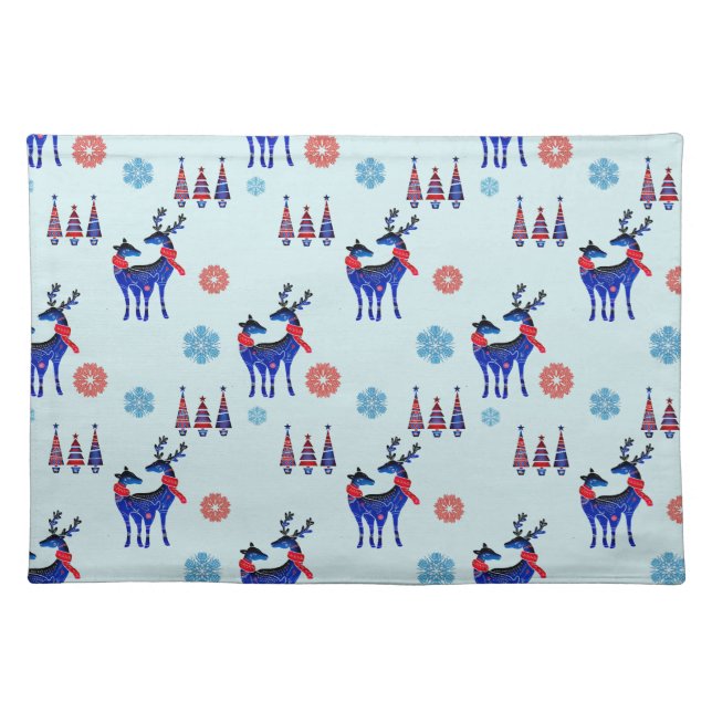 Reindeers, Christmas Trees and Snowflakes Pattern Cloth Placemat (Front)