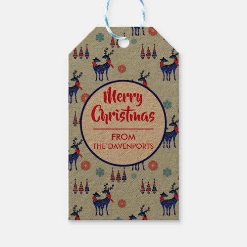 Reindeers Christmas Trees and Snowflakes Pattern Gift Tags