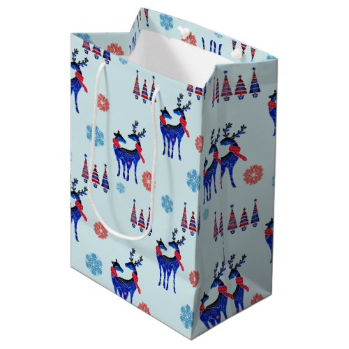 Reindeers Christmas Trees and Snowflakes Pattern Medium Gift Bag