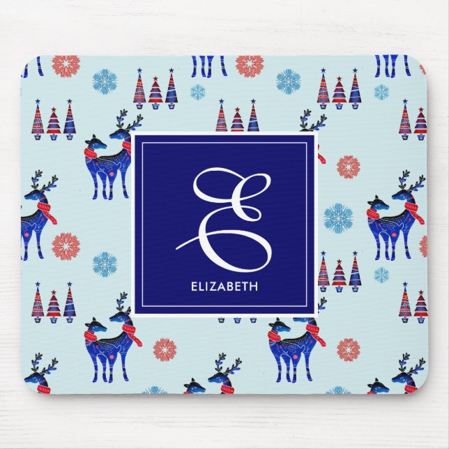 Reindeers, Christmas Trees and Snowflakes Pattern Mouse Pad (Front)