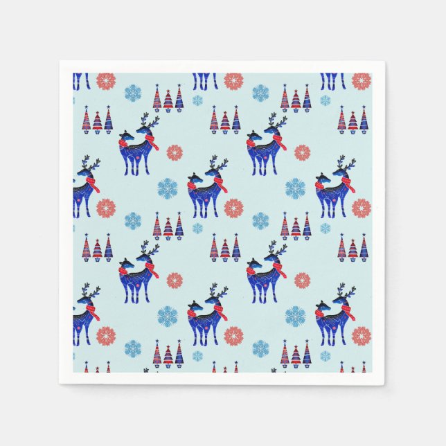 Reindeers, Christmas Trees and Snowflakes Pattern Napkins (Front)