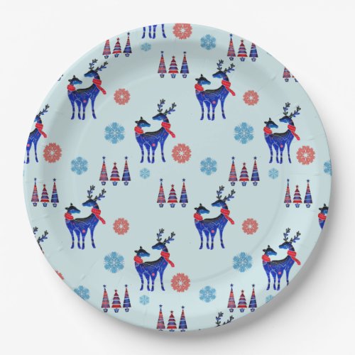 Reindeers Christmas Trees and Snowflakes Pattern Paper Plates