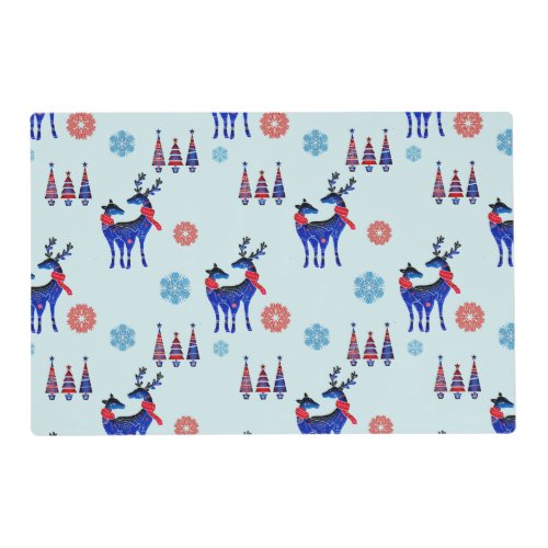 Reindeers Christmas Trees and Snowflakes Pattern Placemat