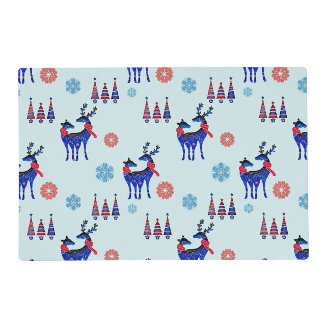 Reindeers, Christmas Trees and Snowflakes Pattern Placemat (Front)