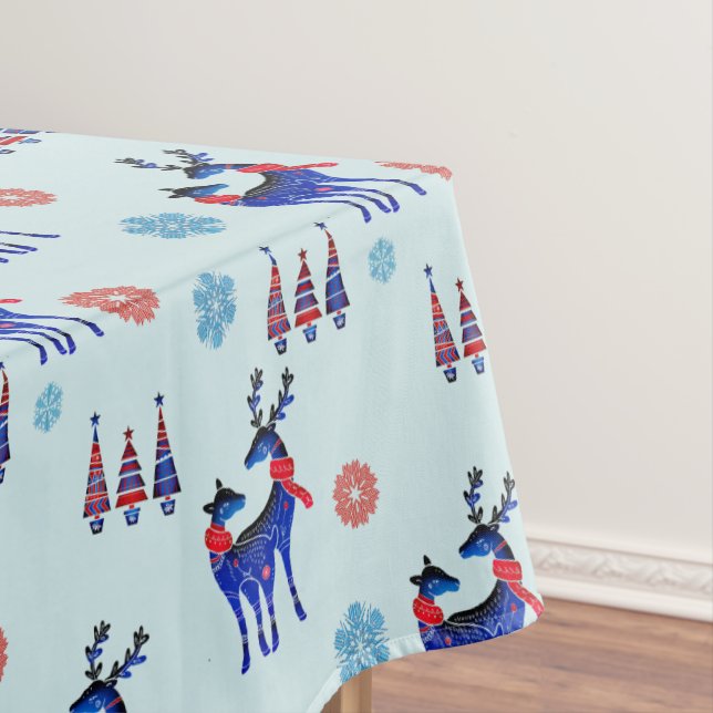 Reindeers, Christmas Trees and Snowflakes Pattern Tablecloth (In Situ)