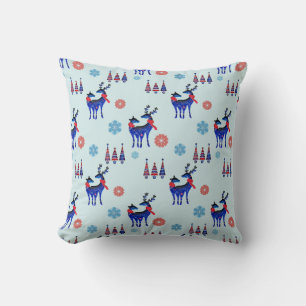 Reindeers, Christmas Trees and Snowflakes Pattern Throw Pillow