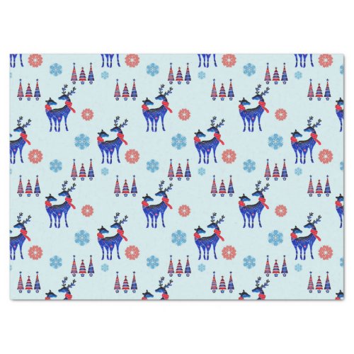 Reindeers Christmas Trees and Snowflakes Pattern Tissue Paper