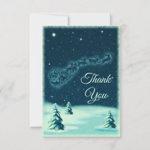 Reindeers Pulling Santa Claus Christmas Thank You Card
