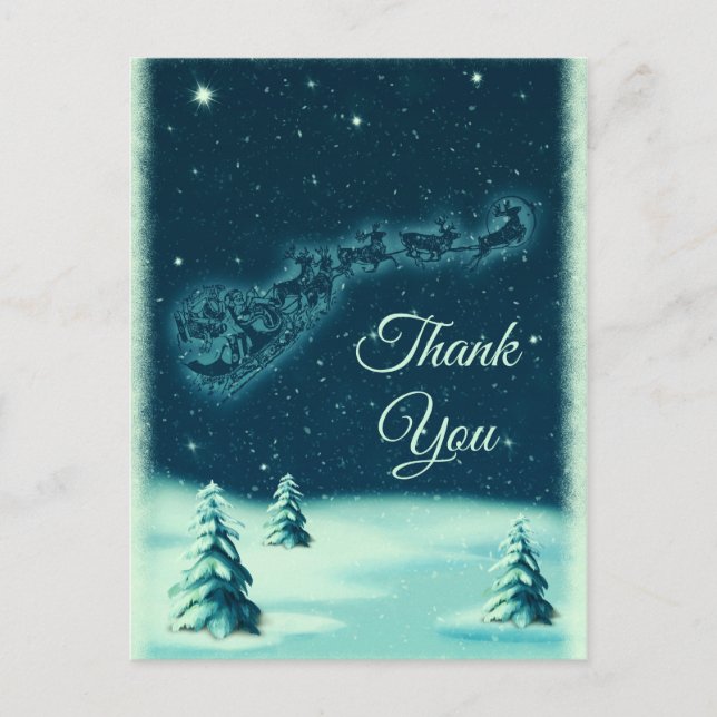 Reindeers Pulling Santa Claus Christmas Thank You Postcard (Front)