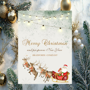 Reindeers,Santa Claus,Sleigh, Lights,Snowflakes Holiday Card