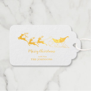 Reindeers & Sleigh gold foil Christmas Foil Gift Tags
