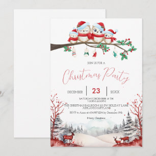 Reindeers, Snow Mountain, Owl Christmas Party Save The Date