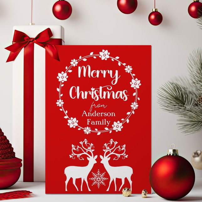 Reindeers with Floral Frame Nordic Merry Christmas Holiday Card (Creator Uploaded)