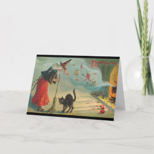 Reissue Victorian Witch & Cat Halloween Card