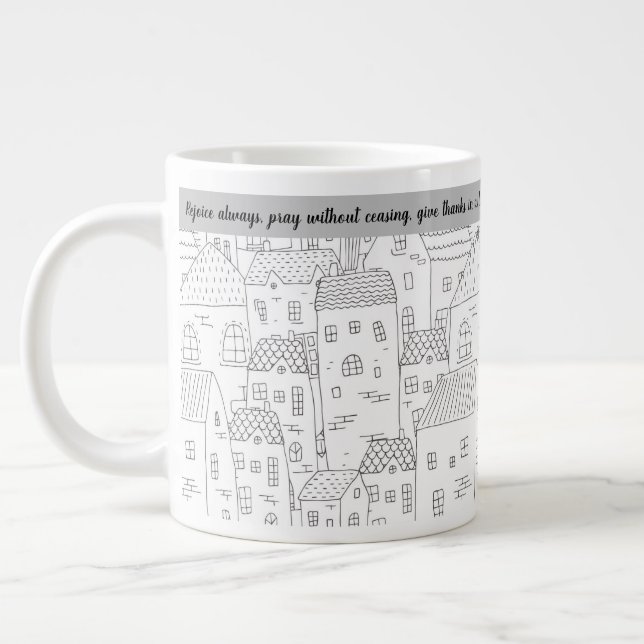 Rejoice Always Black White Village 20 oz Mug (Left)