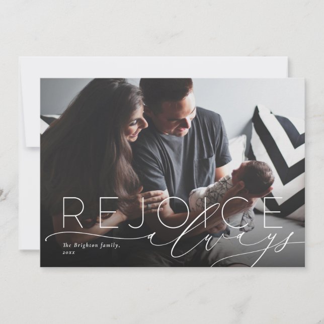 Rejoice always religious photo new baby holiday card (Front)
