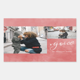 Rejoice and Be Glad Red and White Photo Christmas Rectangular Sticker