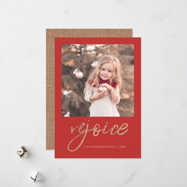 Rejoice and Be Glad Rustic Christmas Photo Holiday Card (Front/Back In Situ)
