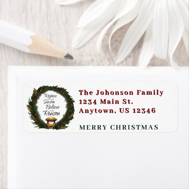 Rejoice and believe nativity label (Insitu)