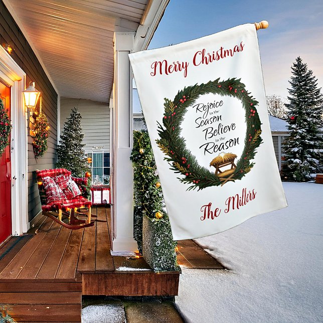 Rejoice and believe nativity personalized house flag (Creator Uploaded)