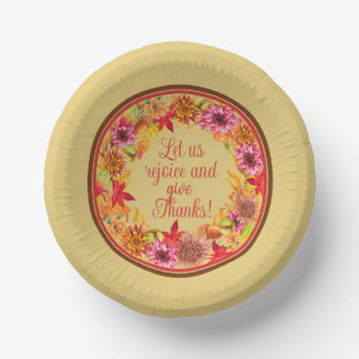 Rejoice and Give Thanks Autumn Foliage Wreath Paper Bowls